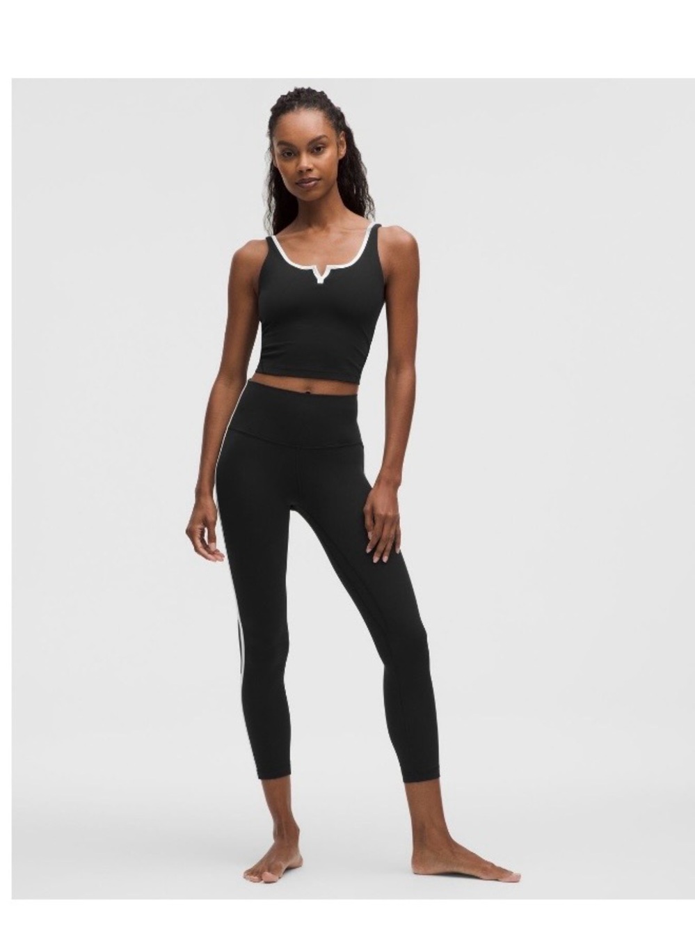 lululemon athletica Black Tank & Legging with White Notched Trim